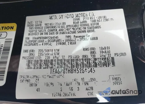 2017 Ford Mustang Ecoboost z USA, uszkodzony, nr VIN 1FA6P8TH8H5264545